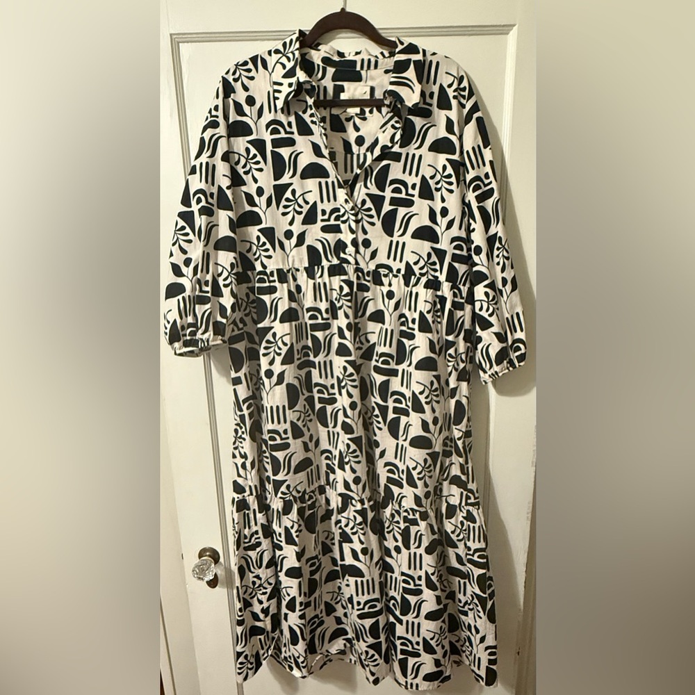 Maeve Black and Cream Midi Dress
